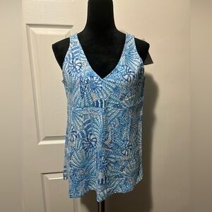 Lilly Pulitzer Florin Sleeveless Linen Tank - Amalfi Blue By the Seashore - XS